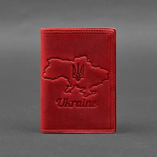 Кожаная обложка для паспорта с картой Украины коралл Crazy Horse - фото 7