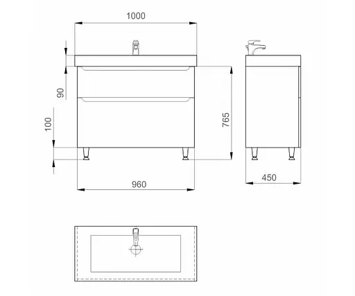 Тумба підлогова Sanwerk Ера 100 Білий з умивальником Сава (MV0000908) Білий - фото 3