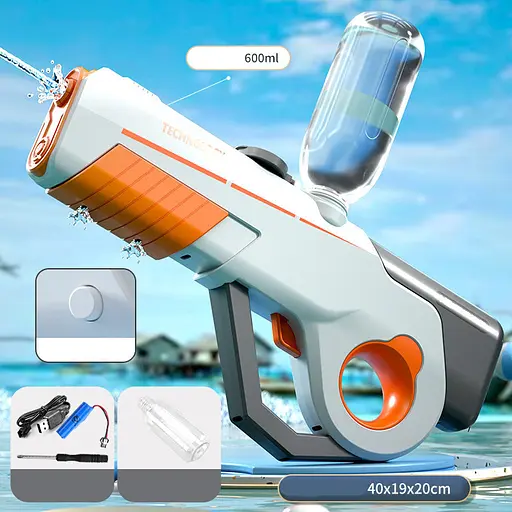 Водяний акумуляторний автомат Water Gun 8002C (600ml) with lithium battery White / Orange - фото 2