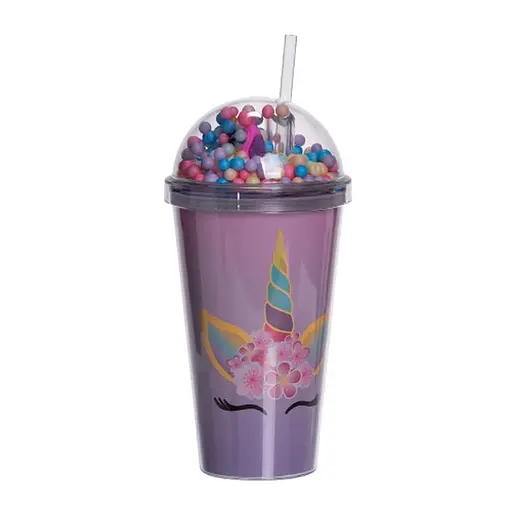 Пластикова склянка з трубочкою та кришкою 400 (мл) багаторазова пластикова склянка Фіолетовий Yiwu HP-18-2V