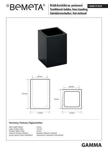Склянка настільна Bemeta Gamma 145611310 чорний матовий - фото 2