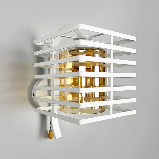 Металлические бра в стиле Лофт в белом корпусе 30х16 см с янтарным плафоном Line F Арт. 12391/1W WT+AM - фото 3