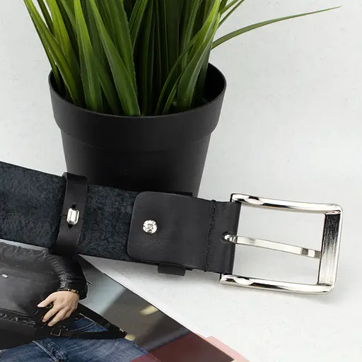 Чоловічий ремінь шкіряний SF-3597 (135 см) чорний під брюки класичний - фото 4