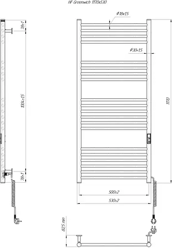 Электрический полотенцесушитель HF Greenwich 1170x530 white matte 6.1.0305.06.WM, Белый матовый, универсальное (коннектор), Электронный - фото 5
