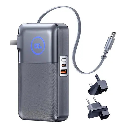 Павербанк-адаптер Remax CP-5 з вилками EU/UK та кабелем / 10000 мАг / 35 Вт / USB-C + USB-A / PD+QC / Чорний - фото 1