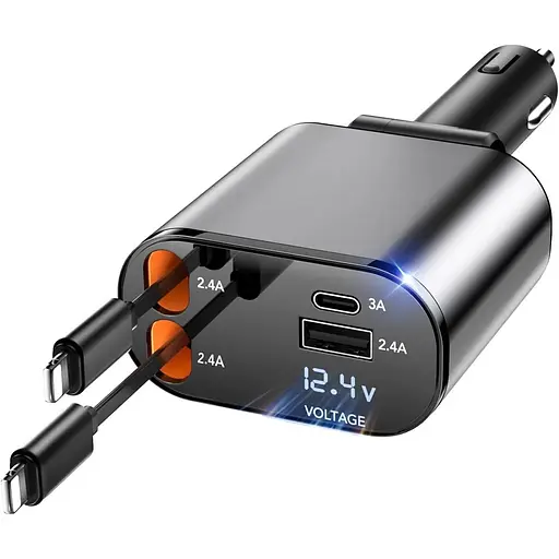 Автомобильное зарядное устройство Aimtel Retractable 60 Вт USB совместимо с iPhone 14/14 Pro/13/12/11/XS