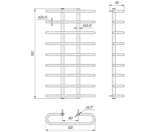 Водяной полотенцесушитель mario Сахара 900x500/160, Хром - фото 2