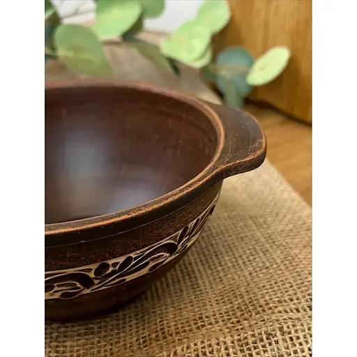 Бульонница 0.6 литра керамическая (глиняная) резная Ангоб - фото 4