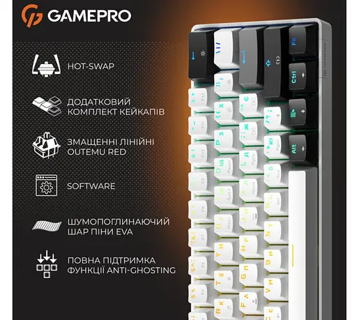 Клавіатура ігрова механічна GamePro GPMK-130BW USB Red Outemu Swithes Hot-Swap Black-White - фото 14