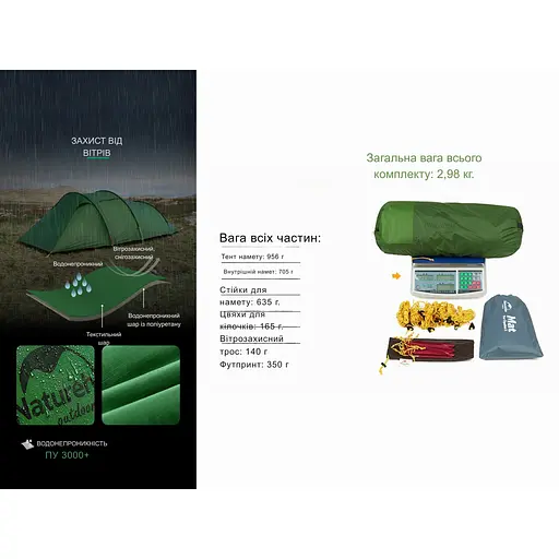 Намет Naturehike Opalus UL NH17L001-L тримісний світло-зелений - фото 6