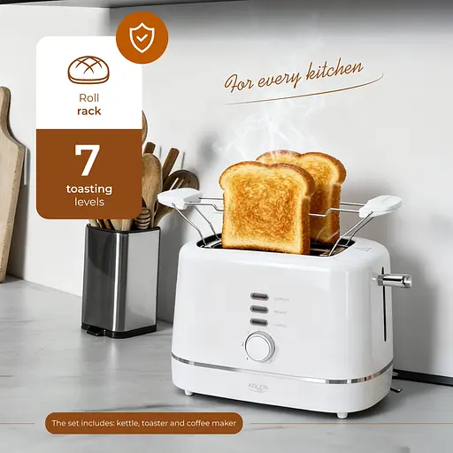 Тостер Adler AD 3224 white 850Вт/ 2 відділення/7 режимів підсмажування/розморожування/підігрів булок - фото 9