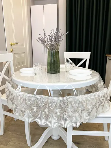 Силіконова скатертина з біло-кавовим мереживом Рішельє 15 см 250х140 см - фото 8