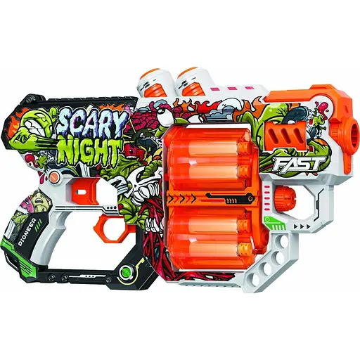 Игрушечный детский пистолет мех. с двойным барабаном и мягким. патронами (12 шт.) (Ночь Страха)(31.5 х 18.5см) - фото 1