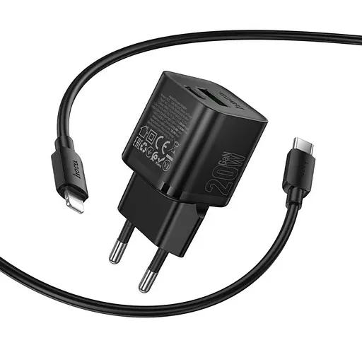 Зарядное устройство Hoco N65 USB/ Type-C PD QC черный + кабель Type-C to Lightning - фото 4