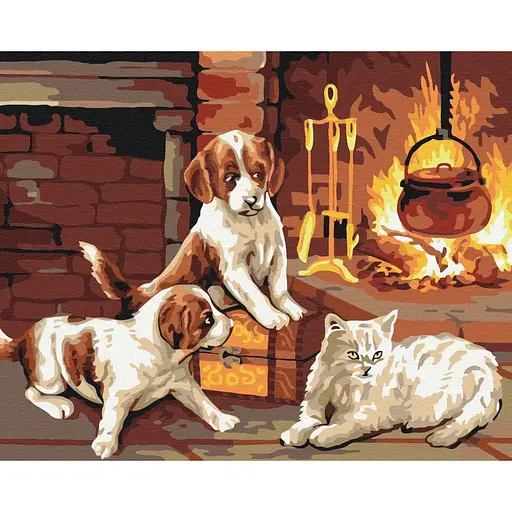 Картина по номерам на підрамнику Brushme Улюбленці поруч з каміном - фото 1