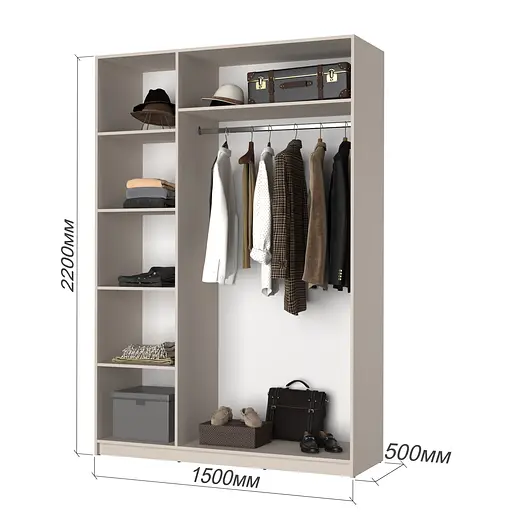 Шафа 3-дверна з антресоллю MebelStar Оскар ДСП BL-B, стандарт 150x52x260 см Сіра мишка (MBS-4936) - фото 3