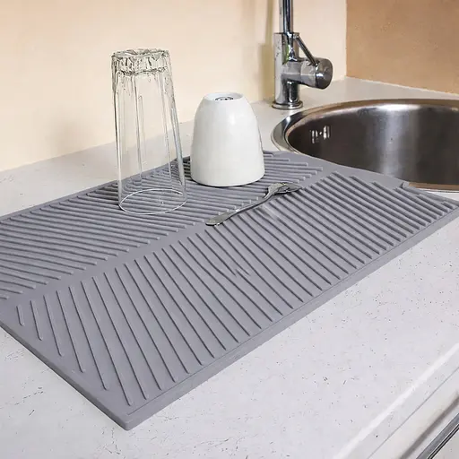 Силіконовий килимок для сушіння посуду зі зливом підставка-килимок для мокрого посуду 42х33 см Сірий 88192 - фото 2
