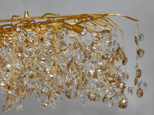 Золота кришталева люстра для вітальні витягнутої форми, 18 ламп - фото 4
