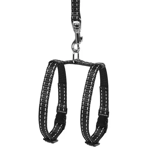 Шлея Dog Extreme з нейлону регульована з повідцем для морських свинок, декоративних крис (ширина 10мм, В:12-22см), чорний - фото 2