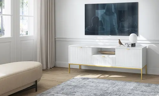 Тумба під телевізор Perfect Home Нова / Nova 2-дверна з 1 шухлядою і золотими ніжками RTV154 Білий (PFH-091224) - фото 4