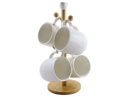 Чайний сервіз порцеляновий на дерев'яній стійці Grazie 340 мл 4 шт (PJ03443) - фото 1