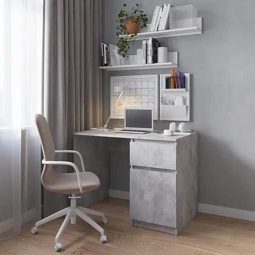Комп’ютерний стіл Vays R-18 Бетон, письмовий з тумбою праворуч, без ручок, ЛДСП, 100×60×75 см - для дому та офісу