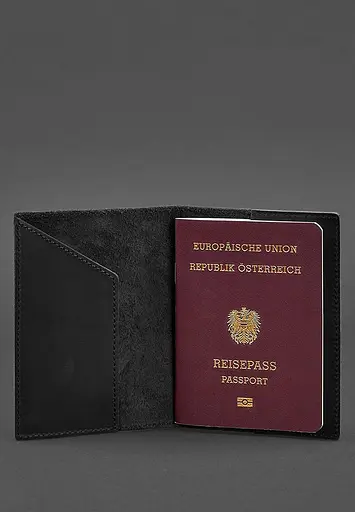 Кожаная обложка для паспорта с австрийским гербом черная Crazy Horse - фото 3