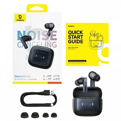 Беспроводные наушники Baseus Bowie 35 True Wireless Earphones, IPX4, ANC, BT5.3, 45mAh, 800mAh, 8h, Black A00073800123-00 - фото 6