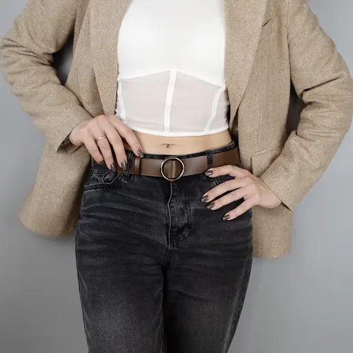 Ремінь жіночий шкіряний коричневий HC-3471 (130 см) під піджак та пальто - фото 3