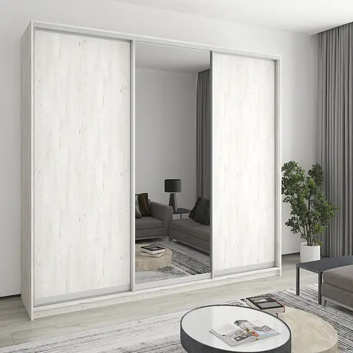 Шафа-купе тридверна MebelStar Комбо AL 2ДСП/Дзеркало 260x45x240 см Аляска сірий (MBS-2162)