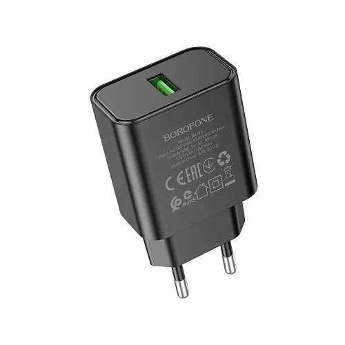 Мережевий зарядний пристрій Borofone BA72A Spring 18W/QC3.0/1USB чорний - фото 1