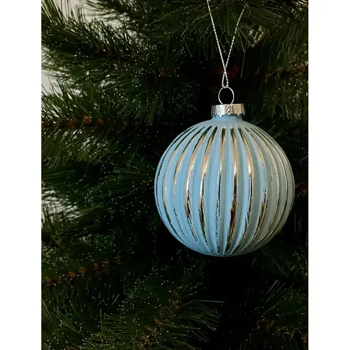 Ялинкова кулька Chomik скляна вертикальний рельєф 8 см блакитна (5900779842410_1) - фото 2
