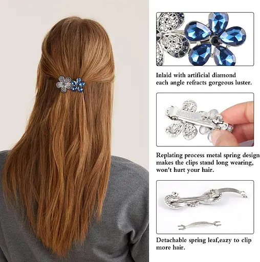 Шпилька для волосся у вигляді метелика, вінтажні сині кришталеві шпильки для волосся, стрази, квіти, намистини - фото 2