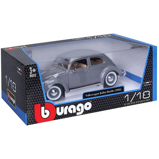 Автомодель Bburago Volkswagen Kafer Beetle 1955, 1:18 серая (18-12029 GY) - фото 8