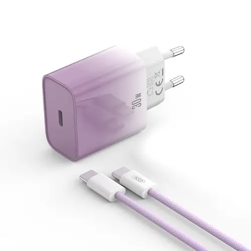 Мережевий зарядний пристрій XO CE18 (EU) PD30W USB-C fast charging charger with Type-C cable Фіолетовий - фото 4