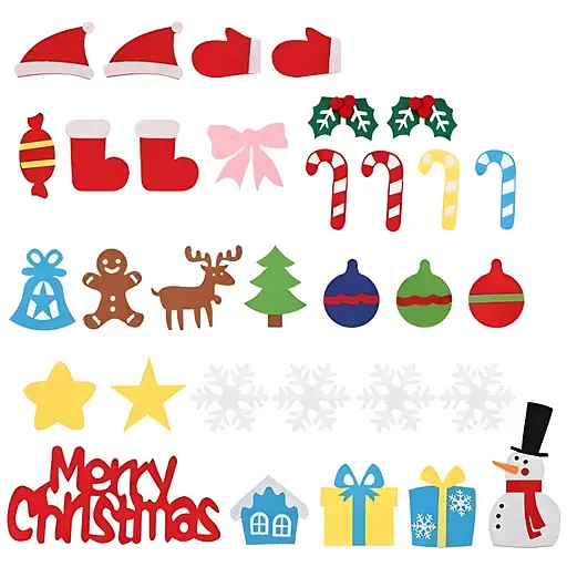 Новогодняя фетровая елка D32, 96 см - набор с 32 игрушками на липучках и диодной гирляндой - фото 2