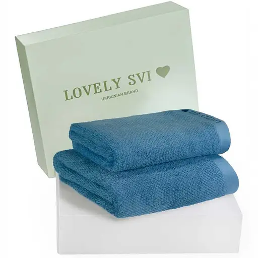 Набір 2 жакардові рушники в коробці Lovely Svi  70 х 140 см і 50 х 90 см Синій (130226) - фото 1