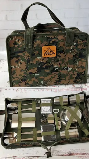 Туристичний набір FB-A 16 в 1 (фляги, миски, ложки, вилки, кружки) у сумці - фото 4