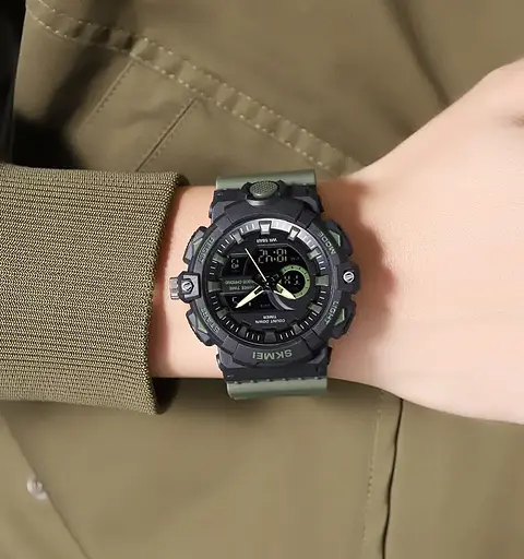 Годинник чоловічий наручний спортивний Skmei 2225 з комбінованим циферблатом (Зелений) - фото 6