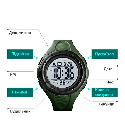 Мужские спортивные часы Skmei 1535 Dive (Зеленый) - фото 9
