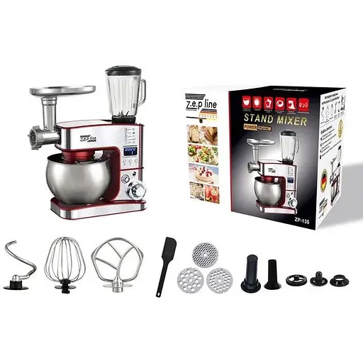 Кухонный комбайн Zepline ZP-135, 7в1, 6 режимов 4200Вт Красный/Серый - фото 3
