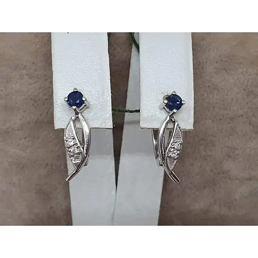 Золоті сережки ЮЗ "Багет" з діамантами і сапфірами. 2631/1 - фото 4