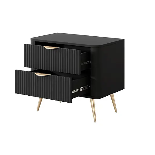 Тумба приліжкова Perfect Home Ланте / Lante з 2 шухлядами і золотими ніжками 2S Чорний (PFH-091195) - фото 2
