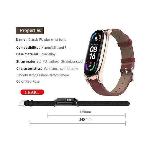 Шкіряний ремінець MiJobs для фітнес-браслета Xiaomi Mi Band 7 Type C червоний, тримач - золотистий - фото 5