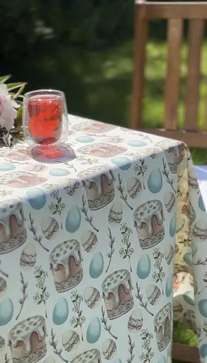 Водовідштовхувальна Скатертина Великодня пасочка (блакитна) 340х140 см (+ 7 серветки 30х40) - фото 4