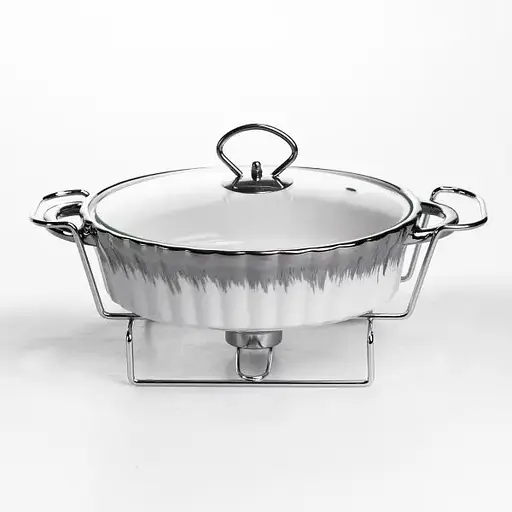 Мармитница фарфоровая Yiwu 1 л на подставке с подогревом 31х19х13 см мармит на подставке для первых блюд MH739-S - фото 1