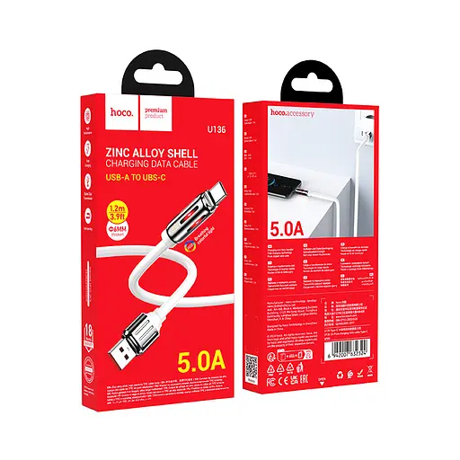 Кабель Hoco U136 5A Prize зарядный кабель Type-C Белый - фото 2
