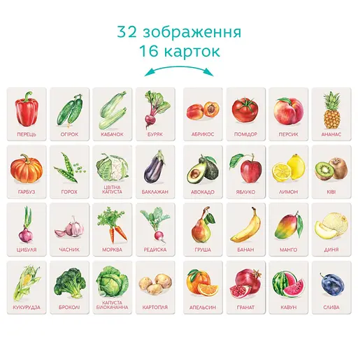 Детский набор учебных карт Монтессори Овощи и фрукты DoDo Toys 301232, 32 изображения - фото 4