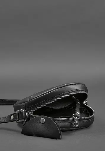 Шкіряна кругла жіноча сумка Бон-Бон Krast чорна - фото 4