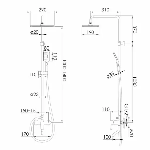 Душова система хром Imprese Modus f03008201SB, Хром - фото 2